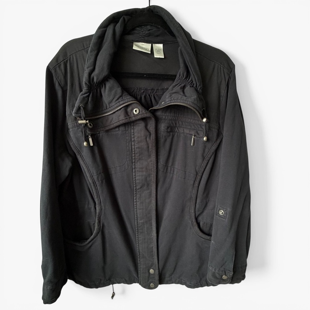 Chico’s Zenergy Black Utility Jacket Womens Size 3 (XL/16) Zip Snap Casual